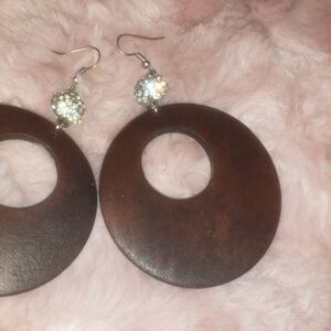 Elegant Brown Wooden Earrings with Silver Accents